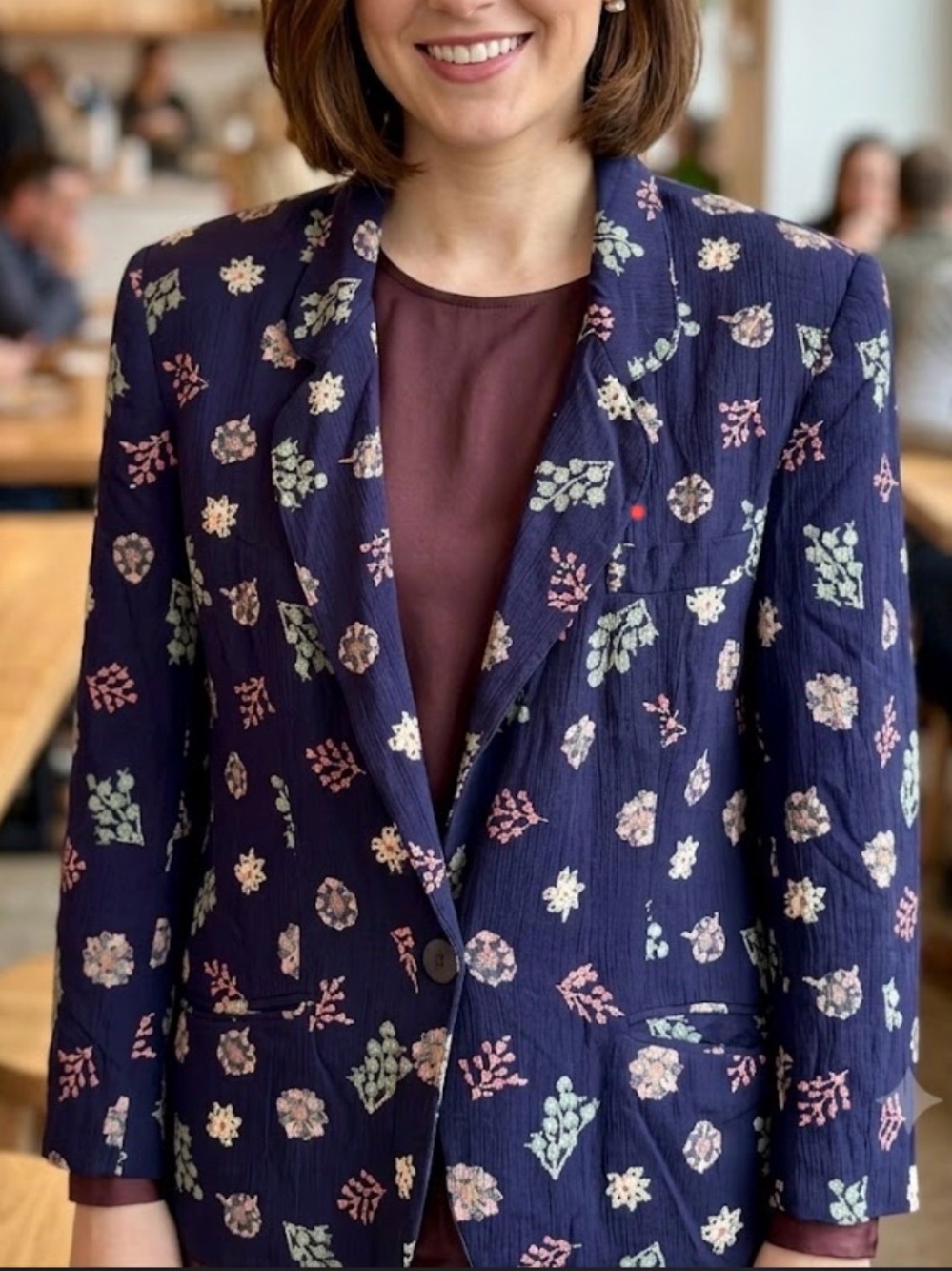 Coincidence Vintage Navy Floral Blazer with Pink & Mint Accents